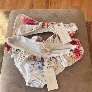 LoveShackFancy White Floral Ruffle Bikini Set with Pink & Blue Blooms
